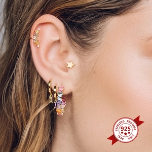925 sterling silver colorful zircon earrings set worn by model for elegant banquet style