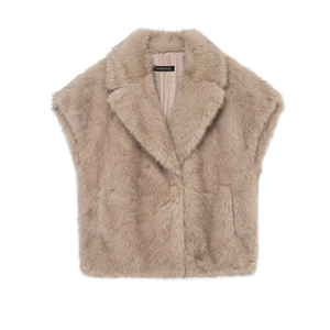 Women Faux Fur Vest Lapel Collar Sleeveless Plush Waistcoat Open Front Casual Warm Autumn Winter Outerwear