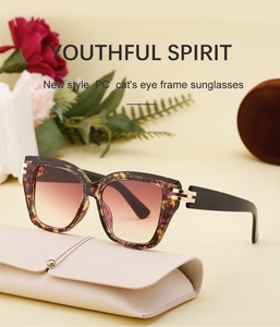 Detail der Sonnenbrille mit Schildpatt-Rahmen auf einem Leder-Brillenetui