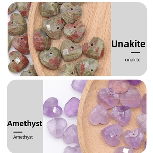 Detailed faceted heart pendants in Unakite and Amethyst stones for DIY jewelry making