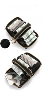 Vue détaillée du portefeuille RFID avec 11 emplacements pour cartes et grande capacité