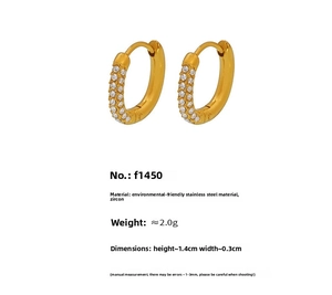 Detailed view of 14mm gold stainless steel hoop earrings with cubic zirconia pave setting