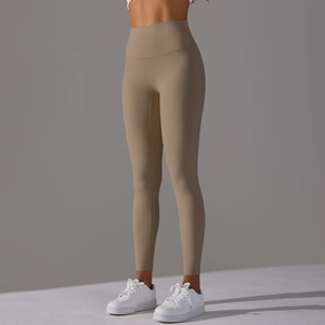 Vue latérale du legging de yoga kaki taille haute sans couture avec effet push-up