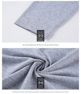 Detail of grey knitted cotton fabric cuff showing breathable moisture-wicking texture