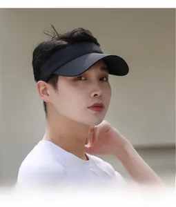 Side view of black sun visor hat made of lightweight quick-dry fabric for outdoor sports