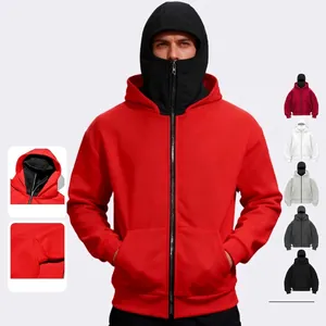 Men's Full Zip Hoodie Balaclava Mask Hooded Sweatshirt Streetwear Loose Fleece Polyester Casual Urban Fashion Jacket