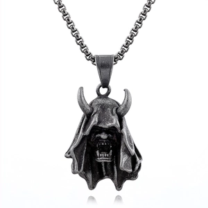 Gothic style retro devil mask pendant necklace in antique silver stainless steel