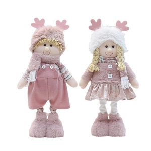 Cute pink and white plush reindeer dolls for Christmas holiday home decor and gifts