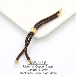 Detail of 3mm brown braided rope with 18k gold-plated copper leaf slider and end caps