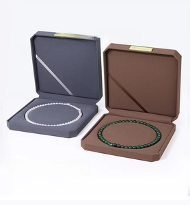 Octagonal jewelry boxes in grey and dark brown with premium velvet neck tray for necklaces