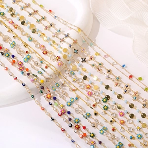 DIY Jewelry Making Chain Metal Alloy Enamel Colorful Flower Evil Eye Star Heart Charm Link For Necklace Bracelet
