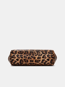 Detailed bottom view of leopard print handbag showing high-quality leather texture
