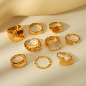 Minimalist Geometric Stainless Steel Rings For Women Gold Plated Waterproof Non Fading Fashionable Band Accessory