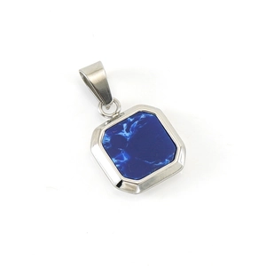 Geometric square stainless steel pendant with dark blue marble texture inlay