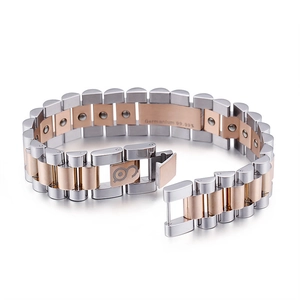 Silver and rose gold titanium steel health bracelet with 99.99% germanium elements