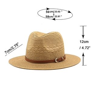 Classic straw Panama hat with leather belt and golden buckle, 56-58cm head size