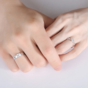Elegant silver angel wings couple rings set with small diamonds for men and women