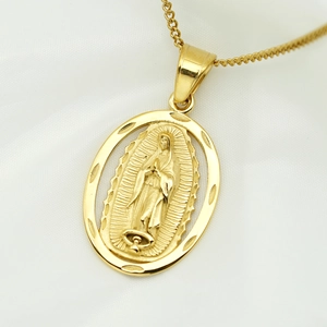 Virgin Mary Pendant Necklace 316 Stainless Steel Gold Plated Religious Relief Zircon Inlay Hip Hop Vintage Jewelry