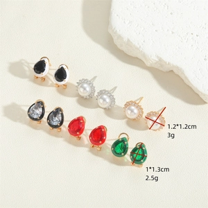 Exquisite French vintage teardrop earrings set with pearls and colorful zircon accents