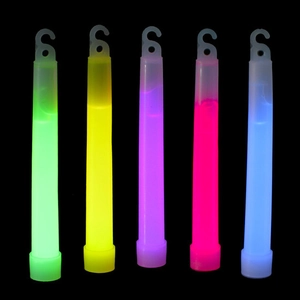 Five 6-inch colorful glowing light sticks with hooks for camping and outdoor safety