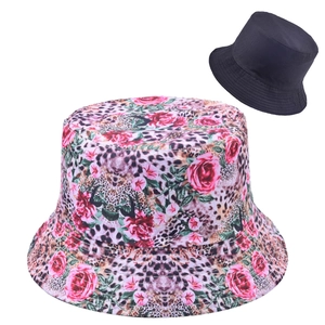 Sombrero de pescador reversible con estampado floral de leopardo y lado negro liso