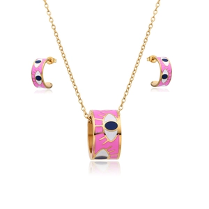 Evil Eye Jewelry Necklace Earrings Ring Titanium Steel Enamel Exotic Retro Style Women Fashion Accessory