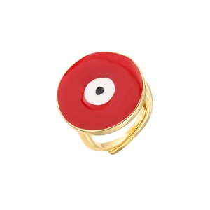 Verstellbarer goldener Evil Eye Ring mit großer roter Emaille und klassischem Augen-Motiv