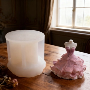 Pink bridal gown resin mold and DIY silicone candle mold with detailed pleats