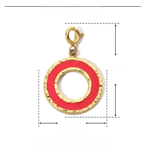 Macro view of red enamel heart pendant with 25mm dimensions and stainless steel material