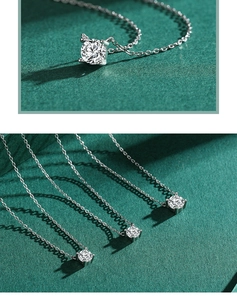 Detailed view of S925 sterling silver necklace with sparkling solitaire round zirconia
