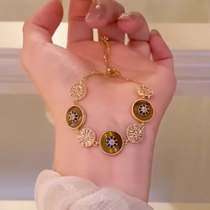 Elegant 18k gold plated tiger eye stone adjustable bracelet with zircon star details