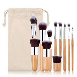 11pcs eco-friendly bamboo makeup brush set with portable linen storage pouch