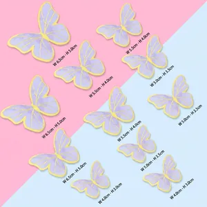 Colorful 3D tulle butterfly cake decorations with gold stamping in four assorted sizes