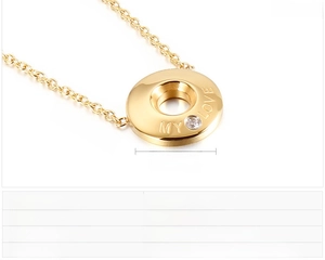 Detail view of MY LOVE gold necklace with zircon pendant size and chain dimensions