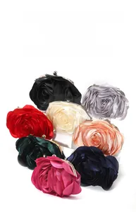 Detailed collection of vintage satin rose flower evening clutch bags in eight elegant colors