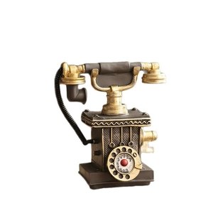 Vintage resin telephone model ornament with retro bronze finish and gold dial accents
