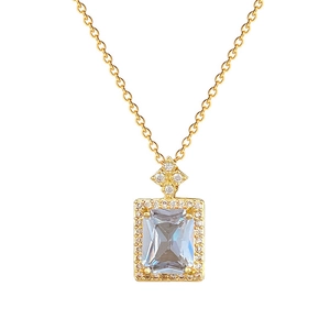 Luxurious gold titanium steel necklace featuring a sparkling rectangular zircon pendant