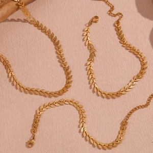 Minimalist Stainless Steel Leaf Necklace Bracelet Anklet 18K Gold Plated Fishtail Chain Jewelry For Women Fashion Accessory