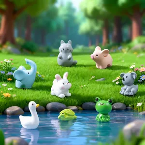 Miniature resin animal figurines set for moss landscape and fairy garden decoration