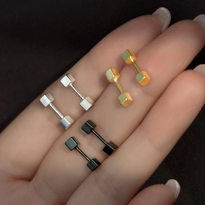 Boucles d'oreilles minimalistes en argent S925 en forme de cube, or et noir