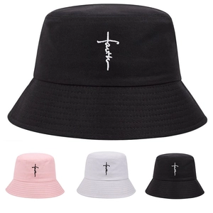 Fischerhut Mit Faith Kreuz Bestickung Baumwolle Lässig Sonnenschutz Outdoor Unisex