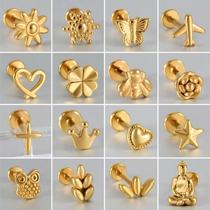 Collection de 16 boucles d'oreilles en acier inoxydable doré aux motifs papillon cœur et étoile