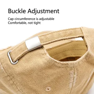 Adjustable cotton baseball cap with metal buckle and khaki twill fabric detail