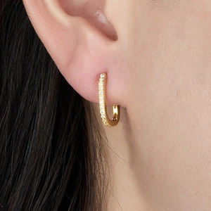 Elegant 925 sterling silver gold-plated oval hoop earrings with sparkling zircon stones