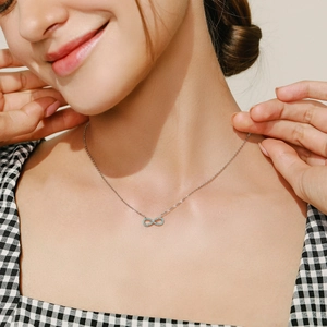 Classic S925 silver infinity necklace with micro-pave zircons on a delicate O-chain