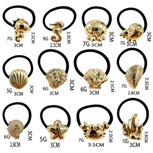 Gouden zeedier haarelastiekjes set, stijlvolle metalen zeepaardje schelp haarband voor vrouwen.