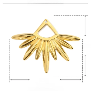 Detailed dimension guide of a hammered gold stainless steel fan pendant with 44x34mm size