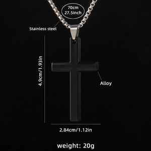 Minimalist stainless steel cross pendant necklace with a long 70cm square pearl chain