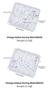 Detailed size specifications for hollow geometric earrings silicone jewelry molds