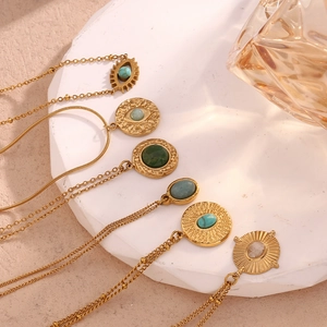 Detailed shot of 18K gold-plated stainless steel necklaces with natural stones